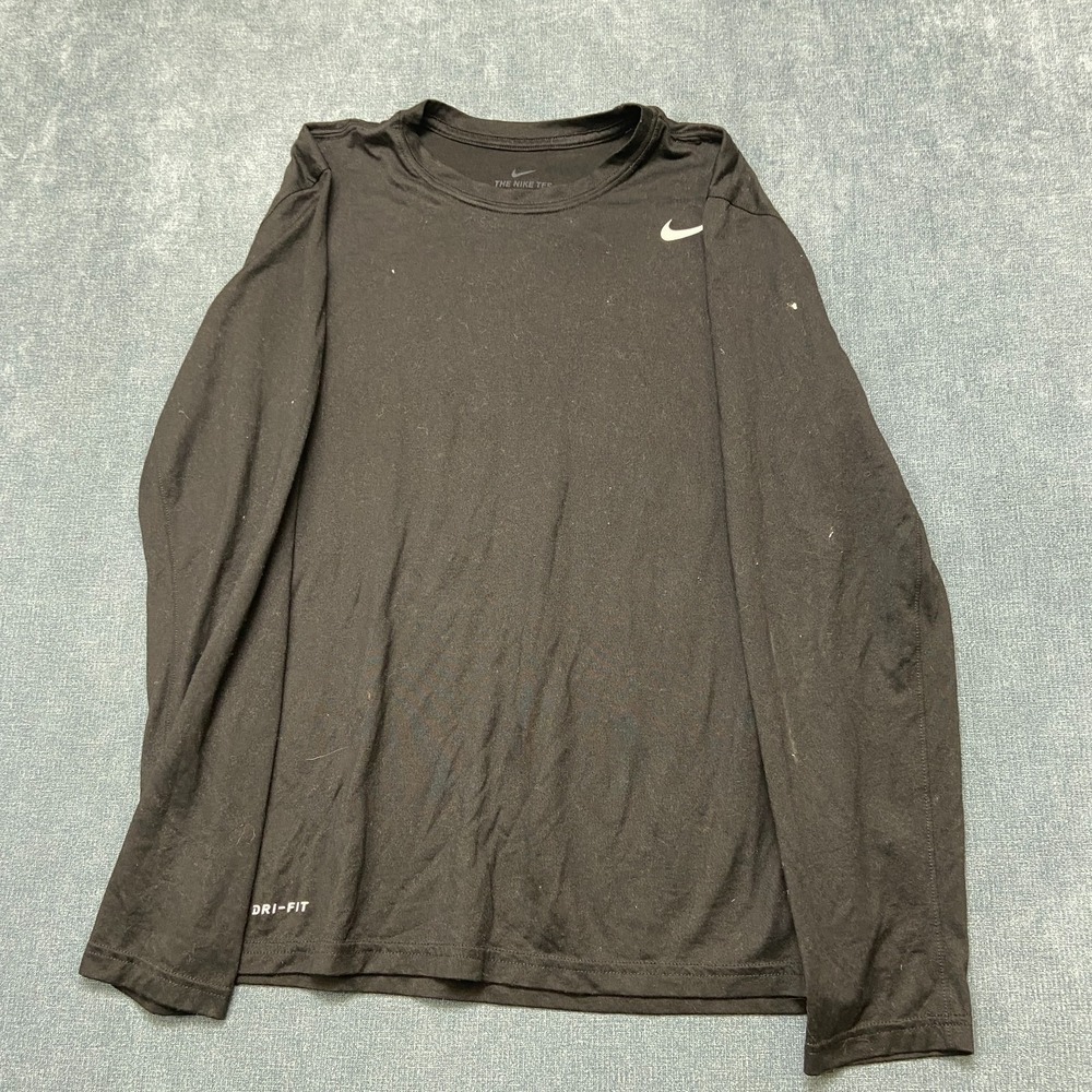 Nike Dri Fit Shirt Men Medium Black Swoosh Logo Long Sleeve Pullover Performance